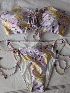 Ted Baker Lavender, Yellow & White Floral Bandeau Bikini Set